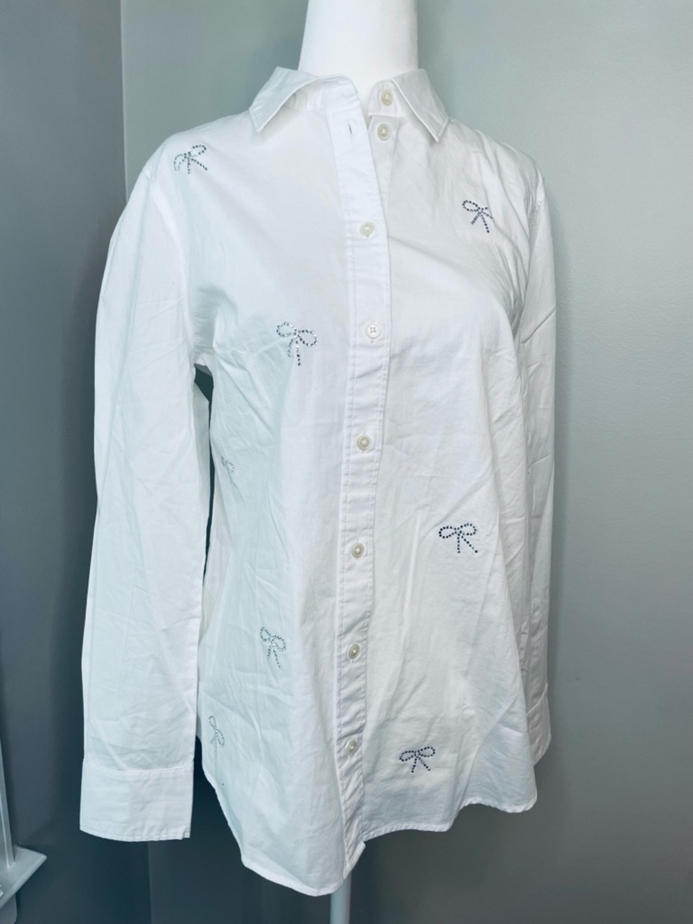 NWT J. Crew Jeweled Bow Embellished Button Down Shirt